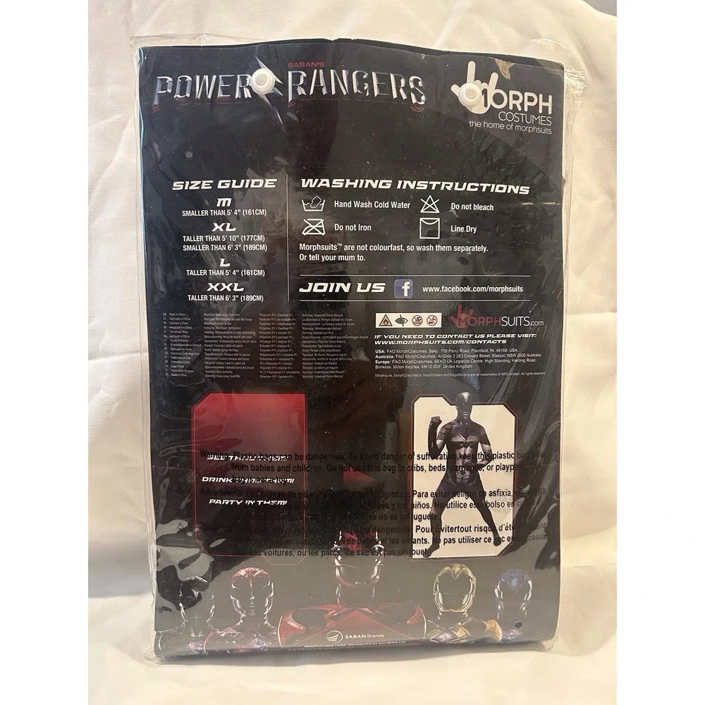 Morphsuits MorphCostumes Black Power Rangers Costume New - Size Large